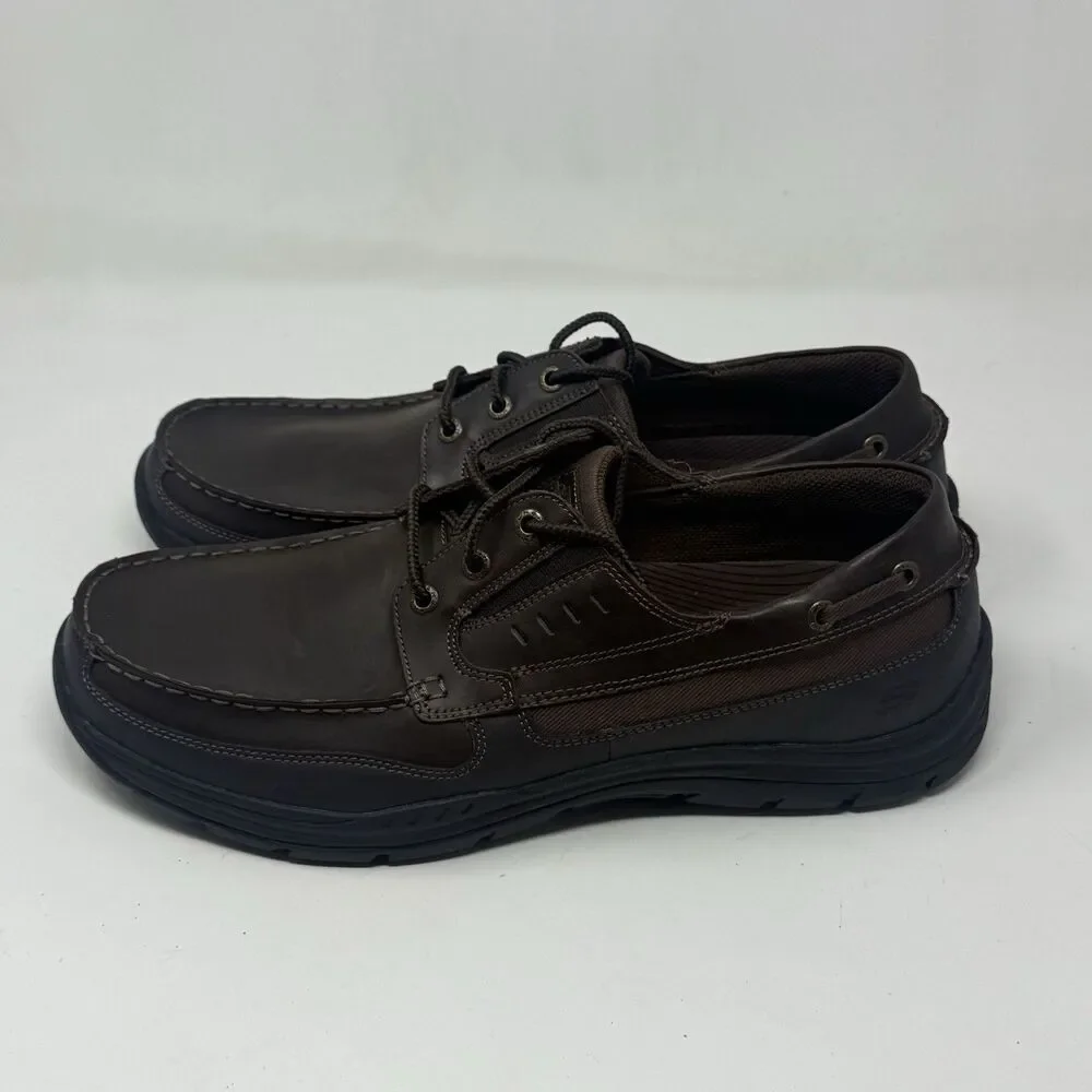 Skechers Expected Gembel Boat Shoes Mens 13 Brown Leather Mocs Casual Comfort